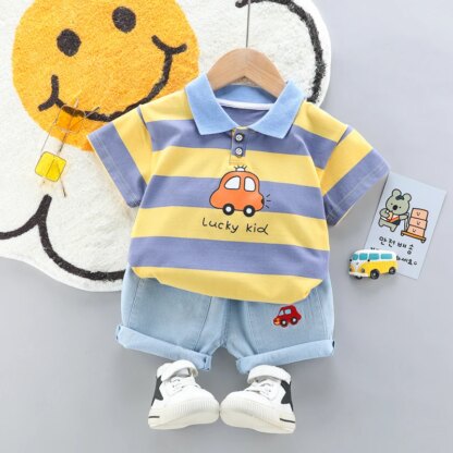 High-Quality Baby boys Polo Shirt + Handsome Denim Shorts 2-Piece Set kids girls clothes suits summer - Image 2