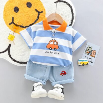 High-Quality Baby boys Polo Shirt + Handsome Denim Shorts 2-Piece Set kids girls clothes suits summer - Image 3