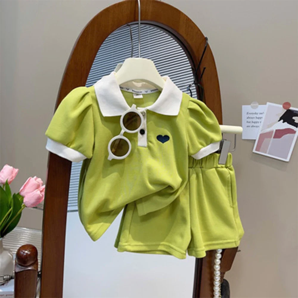 Children's Clothing Sets Korea Short Sleeved Casual Shirt Dress Polo T-shirt+Shorts Sets Sisters Girls Summer Kids Clothes Girls