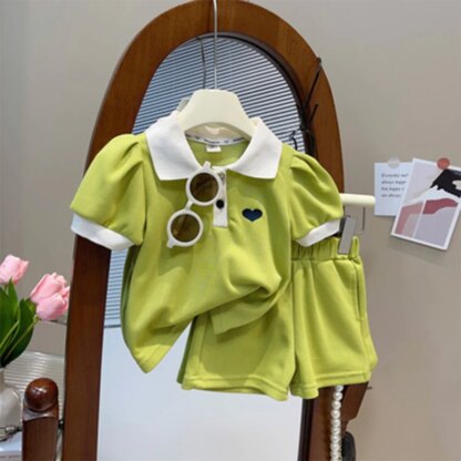 Children's Clothing Sets Korea Short Sleeved Casual Shirt Dress Polo T-shirt+Shorts Sets Sisters Girls Summer Kids Clothes Girls - Image 3