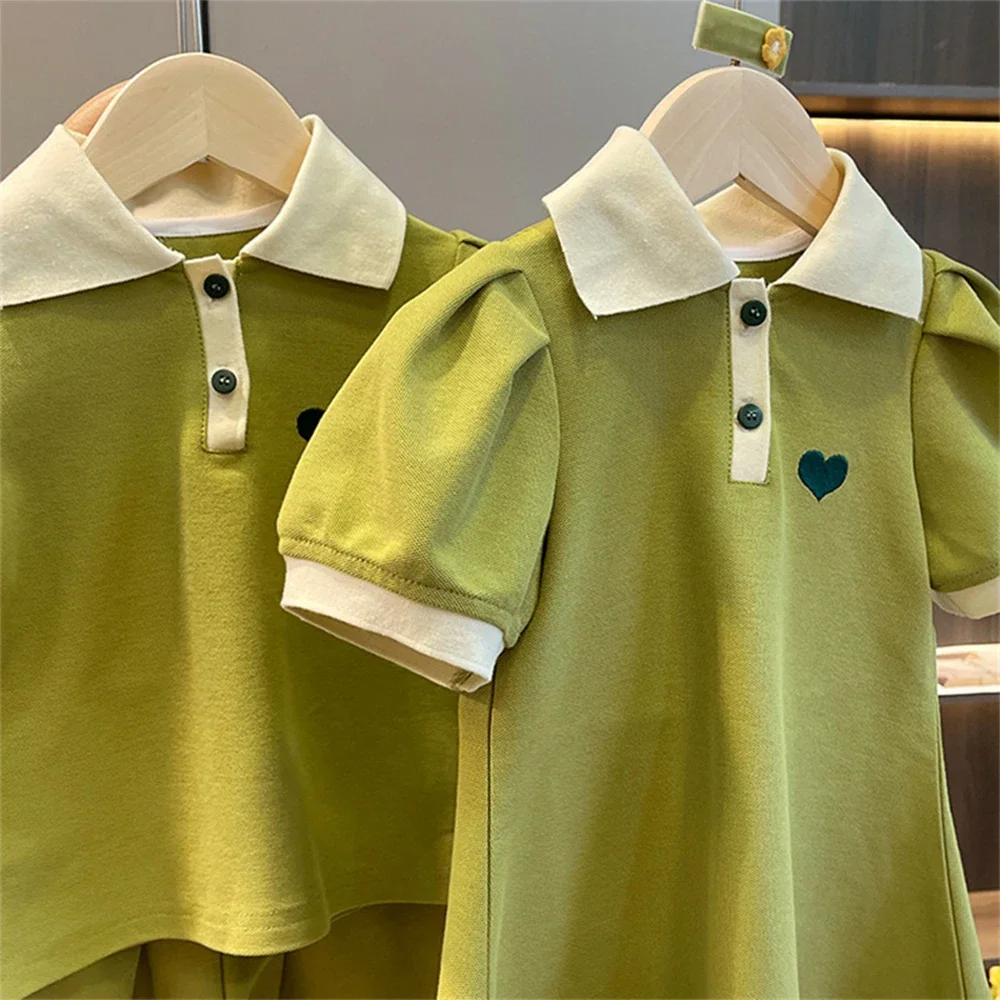 Children's Clothing Sets Korea Short Sleeved Casual Shirt Dress Polo T-shirt+Shorts Sets Sisters Girls Summer Kids Clothes Girls