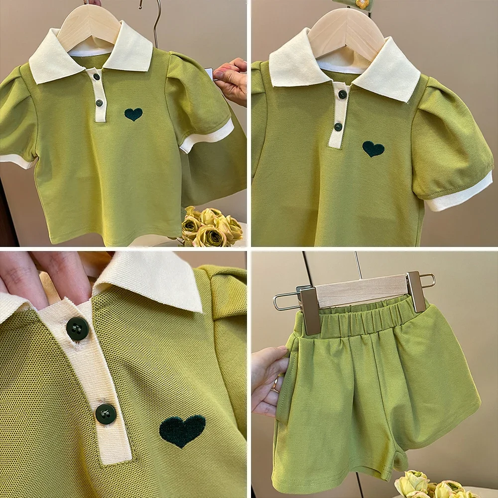 Children's Clothing Sets Korea Short Sleeved Casual Shirt Dress Polo T-shirt+Shorts Sets Sisters Girls Summer Kids Clothes Girls