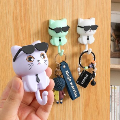 4pcs Kitten Hooks Cartoon Cats Wall Hook Wall Hanging Hanger Rack Key Holder Home Storage Utility Wall Decoration for Clothe Hat - Image 2