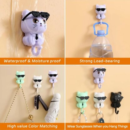 4pcs Kitten Hooks Cartoon Cats Wall Hook Wall Hanging Hanger Rack Key Holder Home Storage Utility Wall Decoration for Clothe Hat - Image 3