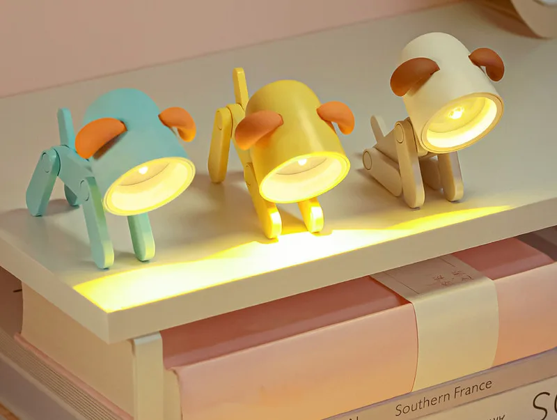 Mini Led Night Lights Folding Desk Lamp Cartoon Cute Pet Dog Deer Shape Nightlights Adjustable Kids Bedroom Bedside Decor Gift