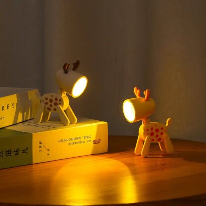 ⁦Mini Led Night Lights Folding Desk Lamp Cartoon Cute Pet Dog Deer Shape Nightlights Adjustable Kids Bedroom Bedside Decor Gift⁩ - الصورة ⁦4⁩