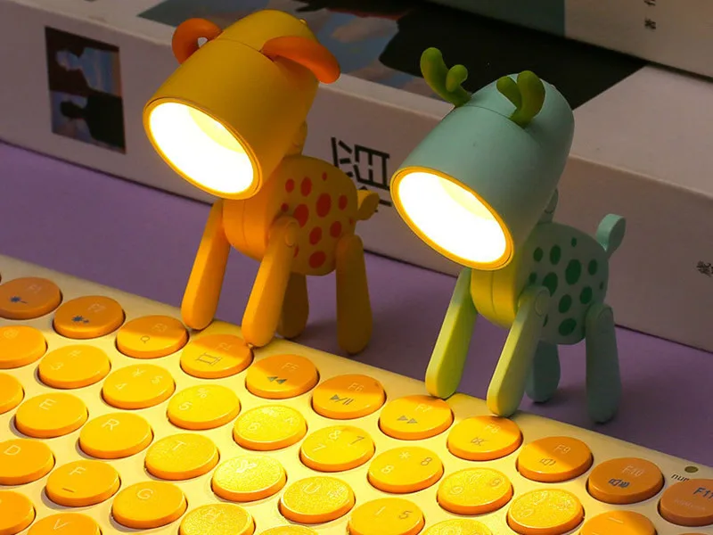 Mini Led Night Lights Folding Desk Lamp Cartoon Cute Pet Dog Deer Shape Nightlights Adjustable Kids Bedroom Bedside Decor Gift