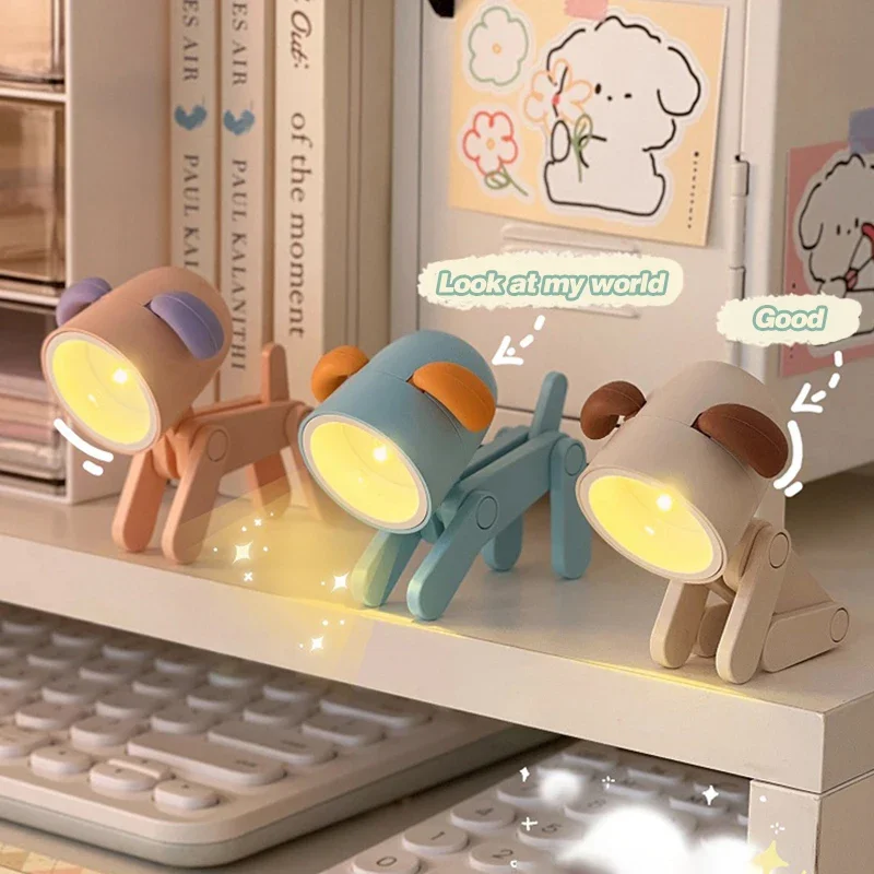 LED Night Light Mini Folding Desk Lamp Cute Pet Lights Dog Puppy Portable Night Light Student Living Room Decor Gift