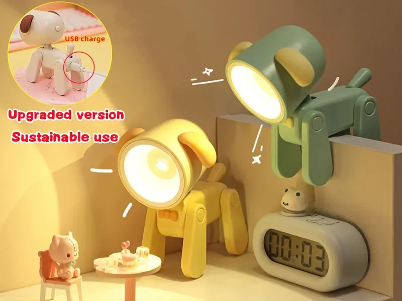 LED Night Light Mini Folding Desk Lamp Cute Pet Lights Dog Puppy Portable Night Light Student Living Room Decor Gift