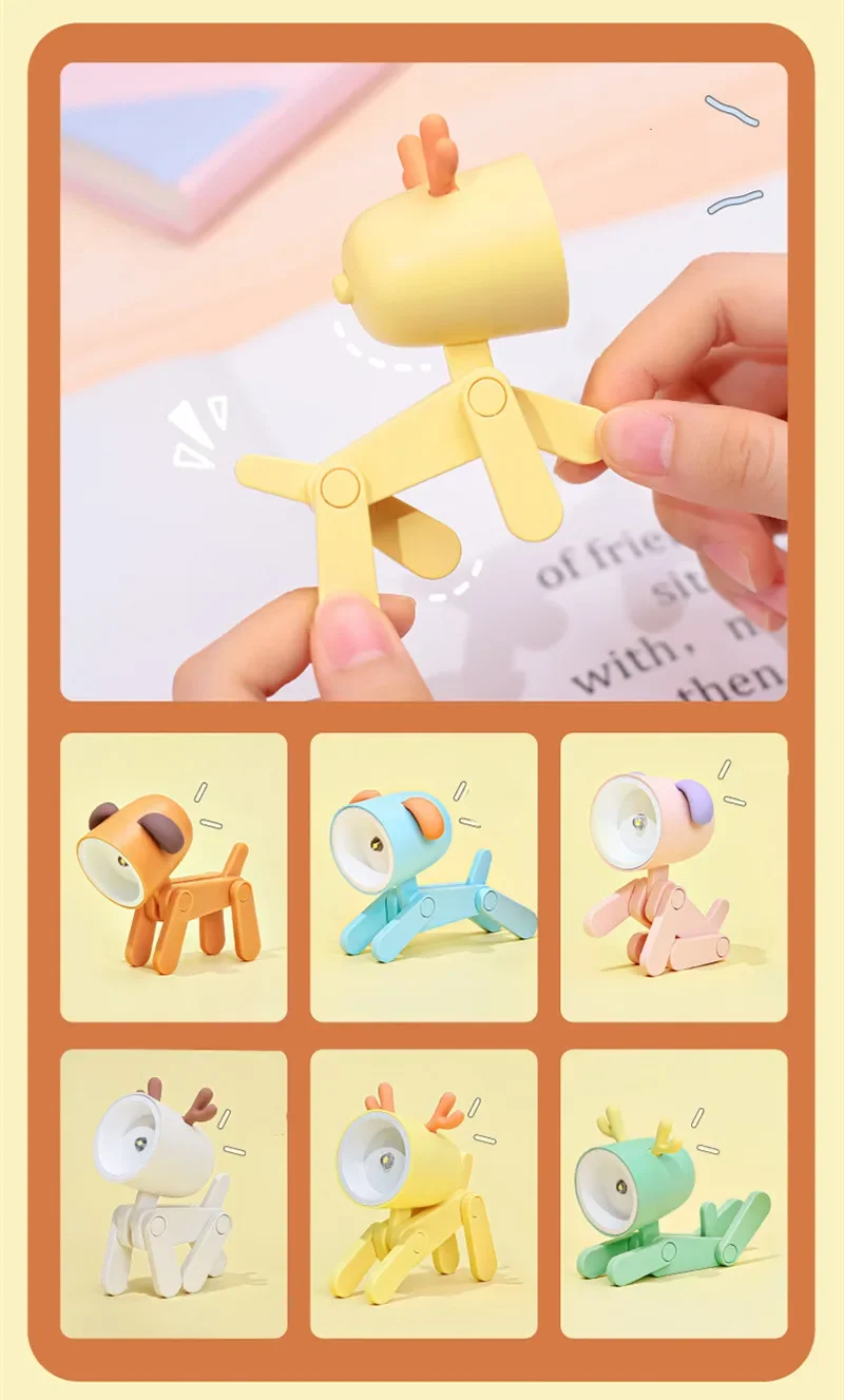 LED Night Light Mini Folding Desk Lamp Cute Pet Lights Dog Puppy Portable Night Light Student Living Room Decor Gift