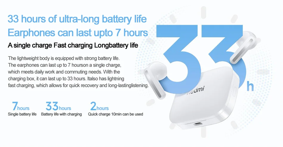 Xiaomi Redmi Buds 6s Earphone TWS Bluetooth Headphone 33 Hours Battery Life ctive Noise Cancellation Headset Earbuds