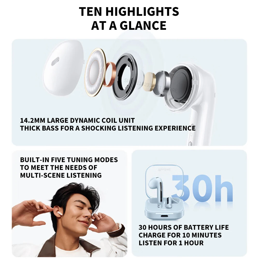New Xiaomi Redmi Buds 6 Vitality Edition Bluetooth 5.4 Noise Reduction Earphone 30H Battery Life 5 Tuning Modes Wireless Headset