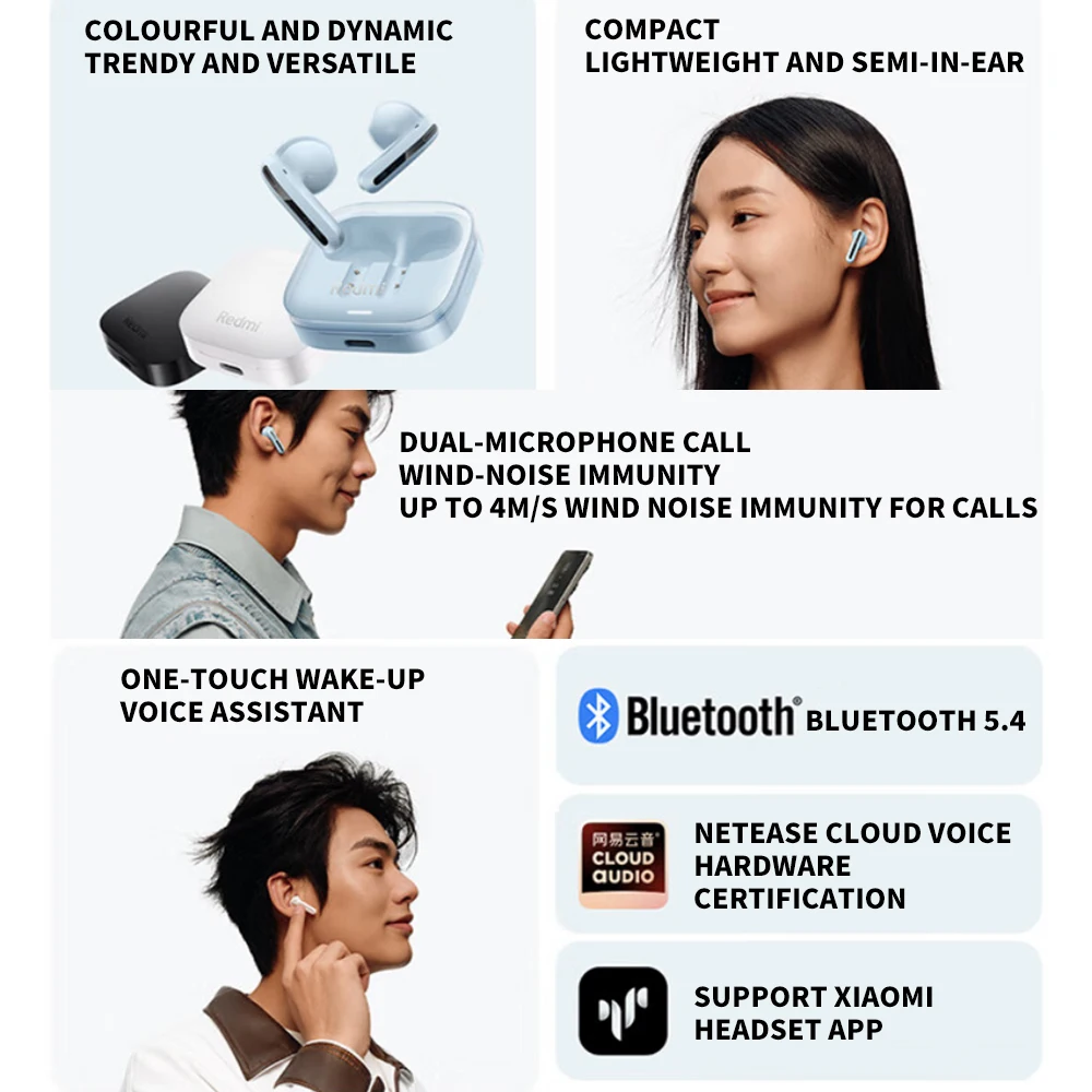 New Xiaomi Redmi Buds 6 Vitality Edition Bluetooth 5.4 Noise Reduction Earphone 30H Battery Life 5 Tuning Modes Wireless Headset