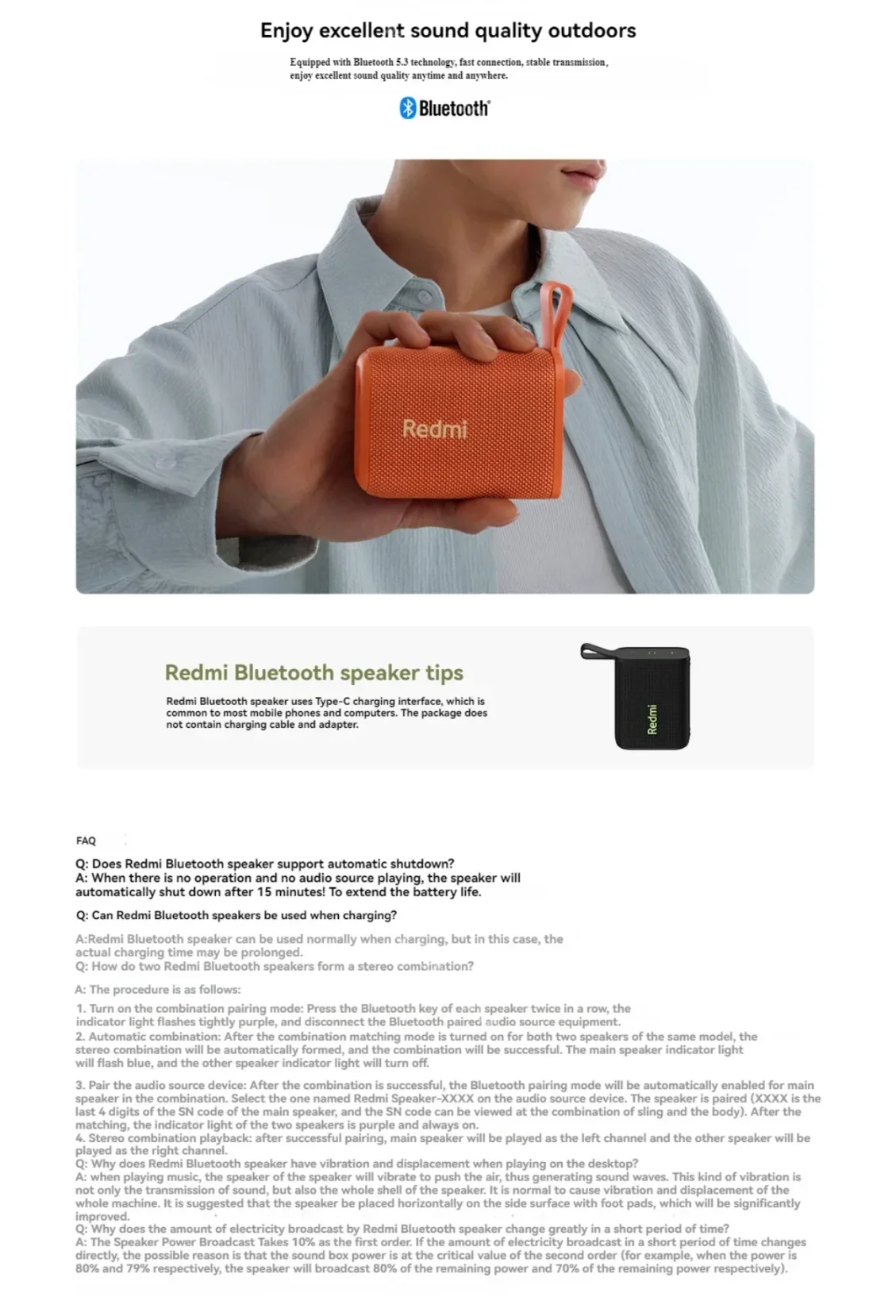 Original Xiaomi Redmi Speaker Portable Outdoor IP67 Stereo Powerful Sound Box Bluetooth RGB Dual Pairing TWS Speaker  ﻿