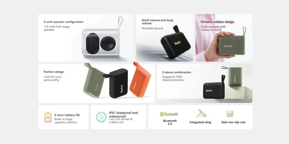 Original Xiaomi Redmi Speaker Portable Outdoor IP67 Stereo Powerful Sound Box Bluetooth RGB Dual Pairing TWS Speaker  ﻿