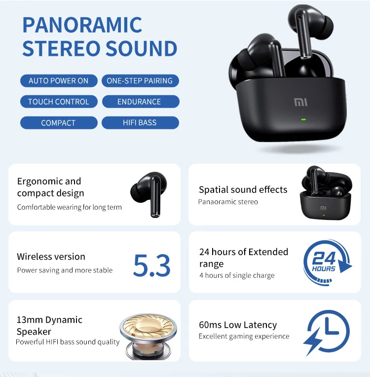 Xiaomi Redmi S300 True Wireless Bluetooth Headset In-Ear Extra Bass Earbud HiFI Stereo Game Sport Earphone Headphones with Mic