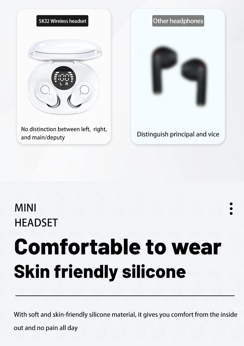 SK32 Mini Sleeping 5.4 Bluetooth Earphone Wireless Headphones Sport Running Invisible Earbuds HIFI Bass For Xiaomi Redmi Headset