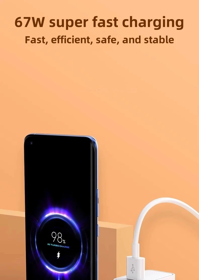 67W USB Fast Charger for Xiaomi 14 13 12 11 10 Ultra Redmi Note 12T 13 Pro Turbo Quick Charge Type C USB Charging Cable