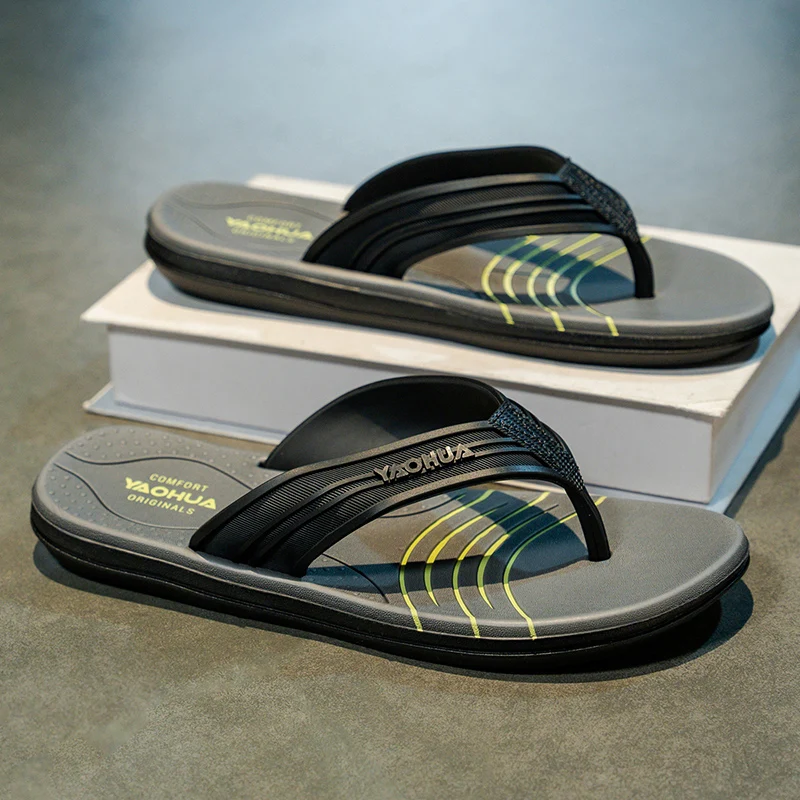 YRZL Summer Flip Flops Men Non Slip Beach Sandals Lightweight Slides Shoes Comfortable Outdoor Pool Slippers Mens Sport Sandals