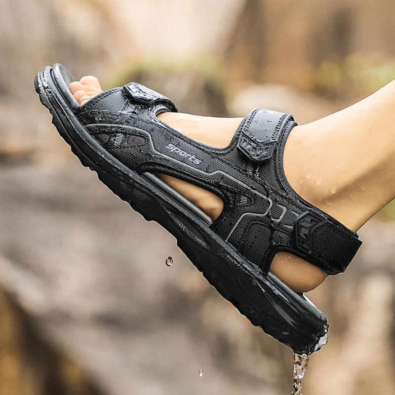 Summer Outdoor Men's Sandals Casual Anti-Slip Thick Bottom Soft Hiking Beach Flat Shoes TPR Outsole for Men Sport Running Sandal
