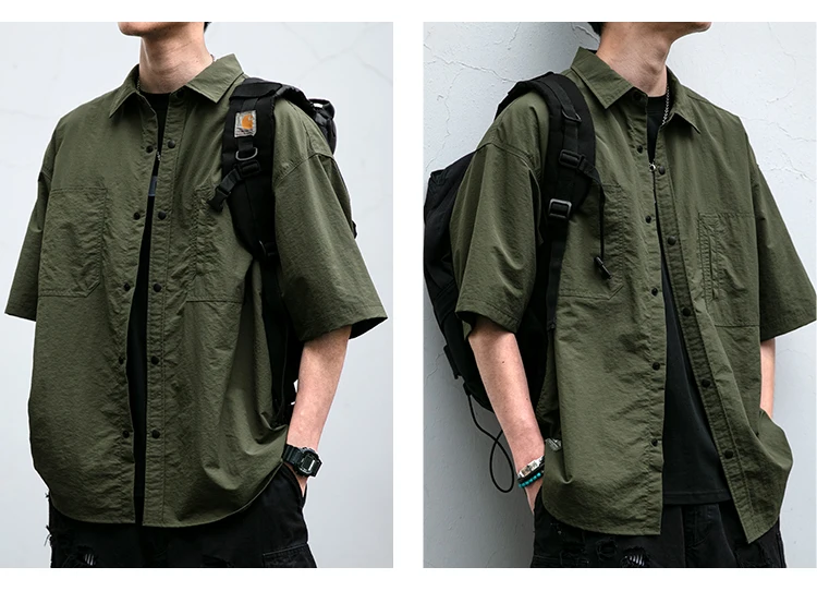 Japanese Vintage Men Summer Cargo Shirt Quick Dry Lightweight Loose Fit Button Down Casual Oversized Short Sleeve Thin Coat Japanese Vintage Men Summer Cargo Shirt Quick Dry Lightweight Loose Fit Button Down Casual Oversized Short Sleeve Thin Coat