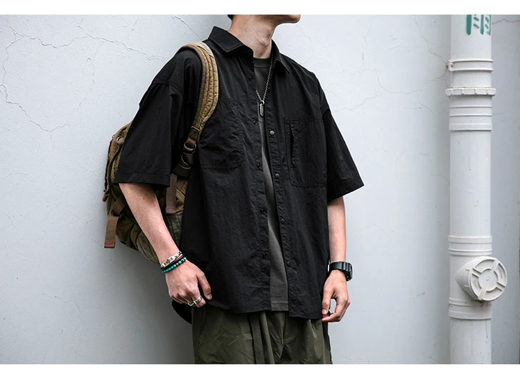 Japanese Vintage Men Summer Cargo Shirt Quick Dry Lightweight Loose Fit Button Down Casual Oversized Short Sleeve Thin Coat Japanese Vintage Men Summer Cargo Shirt Quick Dry Lightweight Loose Fit Button Down Casual Oversized Short Sleeve Thin Coat