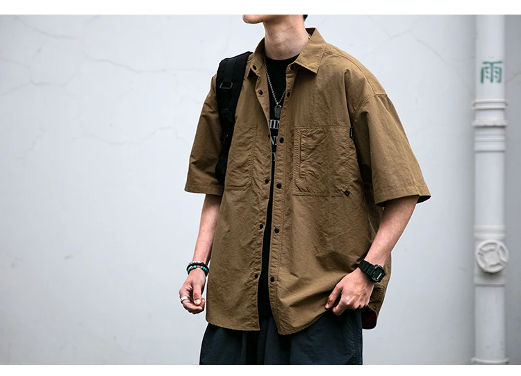 Japanese Vintage Men Summer Cargo Shirt Quick Dry Lightweight Loose Fit Button Down Casual Oversized Short Sleeve Thin Coat Japanese Vintage Men Summer Cargo Shirt Quick Dry Lightweight Loose Fit Button Down Casual Oversized Short Sleeve Thin Coat