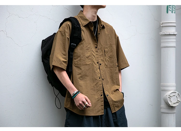 Japanese Vintage Men Summer Cargo Shirt Quick Dry Lightweight Loose Fit Button Down Casual Oversized Short Sleeve Thin Coat Japanese Vintage Men Summer Cargo Shirt Quick Dry Lightweight Loose Fit Button Down Casual Oversized Short Sleeve Thin Coat