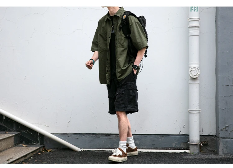 Japanese Vintage Men Summer Cargo Shirt Quick Dry Lightweight Loose Fit Button Down Casual Oversized Short Sleeve Thin Coat Japanese Vintage Men Summer Cargo Shirt Quick Dry Lightweight Loose Fit Button Down Casual Oversized Short Sleeve Thin Coat