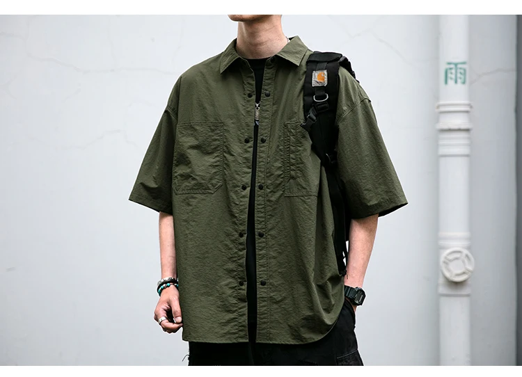 Japanese Vintage Men Summer Cargo Shirt Quick Dry Lightweight Loose Fit Button Down Casual Oversized Short Sleeve Thin Coat Japanese Vintage Men Summer Cargo Shirt Quick Dry Lightweight Loose Fit Button Down Casual Oversized Short Sleeve Thin Coat