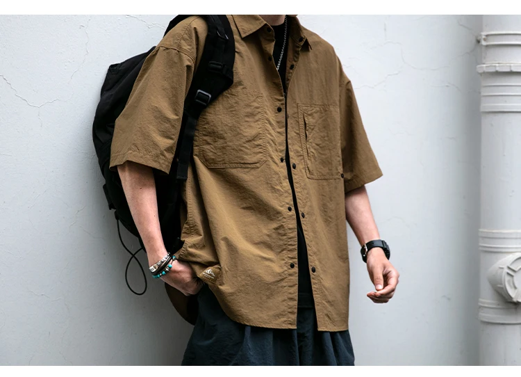 Japanese Vintage Men Summer Cargo Shirt Quick Dry Lightweight Loose Fit Button Down Casual Oversized Short Sleeve Thin Coat Japanese Vintage Men Summer Cargo Shirt Quick Dry Lightweight Loose Fit Button Down Casual Oversized Short Sleeve Thin Coat