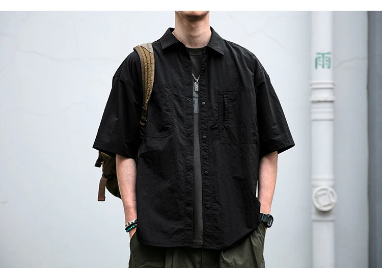 Japanese Vintage Men Summer Cargo Shirt Quick Dry Lightweight Loose Fit Button Down Casual Oversized Short Sleeve Thin Coat Japanese Vintage Men Summer Cargo Shirt Quick Dry Lightweight Loose Fit Button Down Casual Oversized Short Sleeve Thin Coat