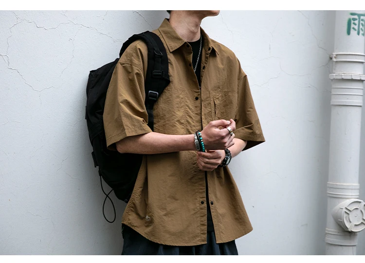 Japanese Vintage Men Summer Cargo Shirt Quick Dry Lightweight Loose Fit Button Down Casual Oversized Short Sleeve Thin Coat Japanese Vintage Men Summer Cargo Shirt Quick Dry Lightweight Loose Fit Button Down Casual Oversized Short Sleeve Thin Coat
