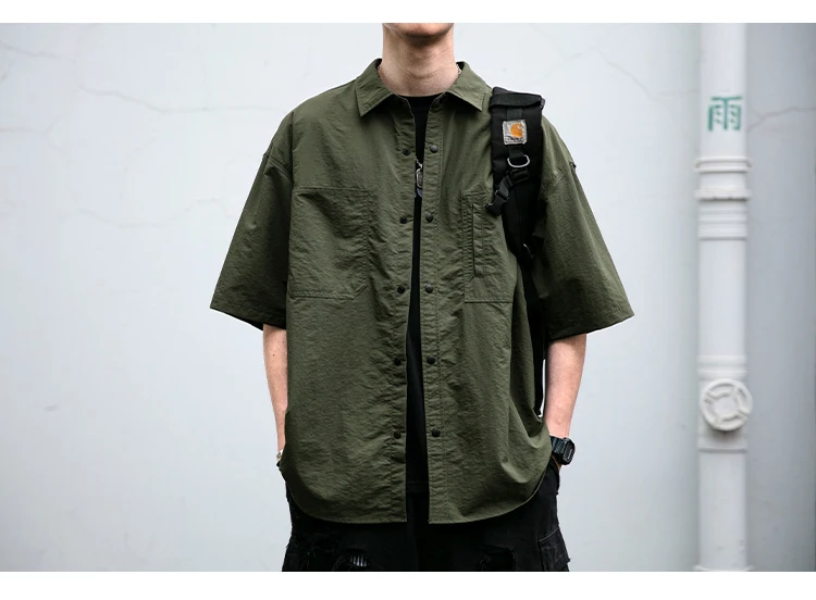 Japanese Vintage Men Summer Cargo Shirt Quick Dry Lightweight Loose Fit Button Down Casual Oversized Short Sleeve Thin Coat Japanese Vintage Men Summer Cargo Shirt Quick Dry Lightweight Loose Fit Button Down Casual Oversized Short Sleeve Thin Coat