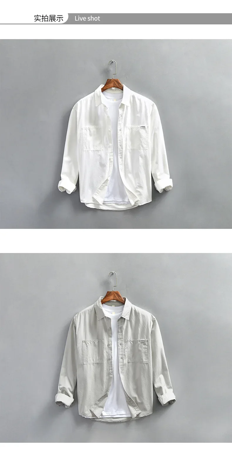4XL Japan Style 100% Cotton Men Shirt 2024 Spring New Long Sleeve Blouses for Youth Preppy Retro Solid Pure Workwear Cargo Coats 4XL Japan Style 100% Cotton Men Shirt 2024 Spring New Long Sleeve Blouses for Youth Preppy Retro Solid Pure Workwear Cargo Coats