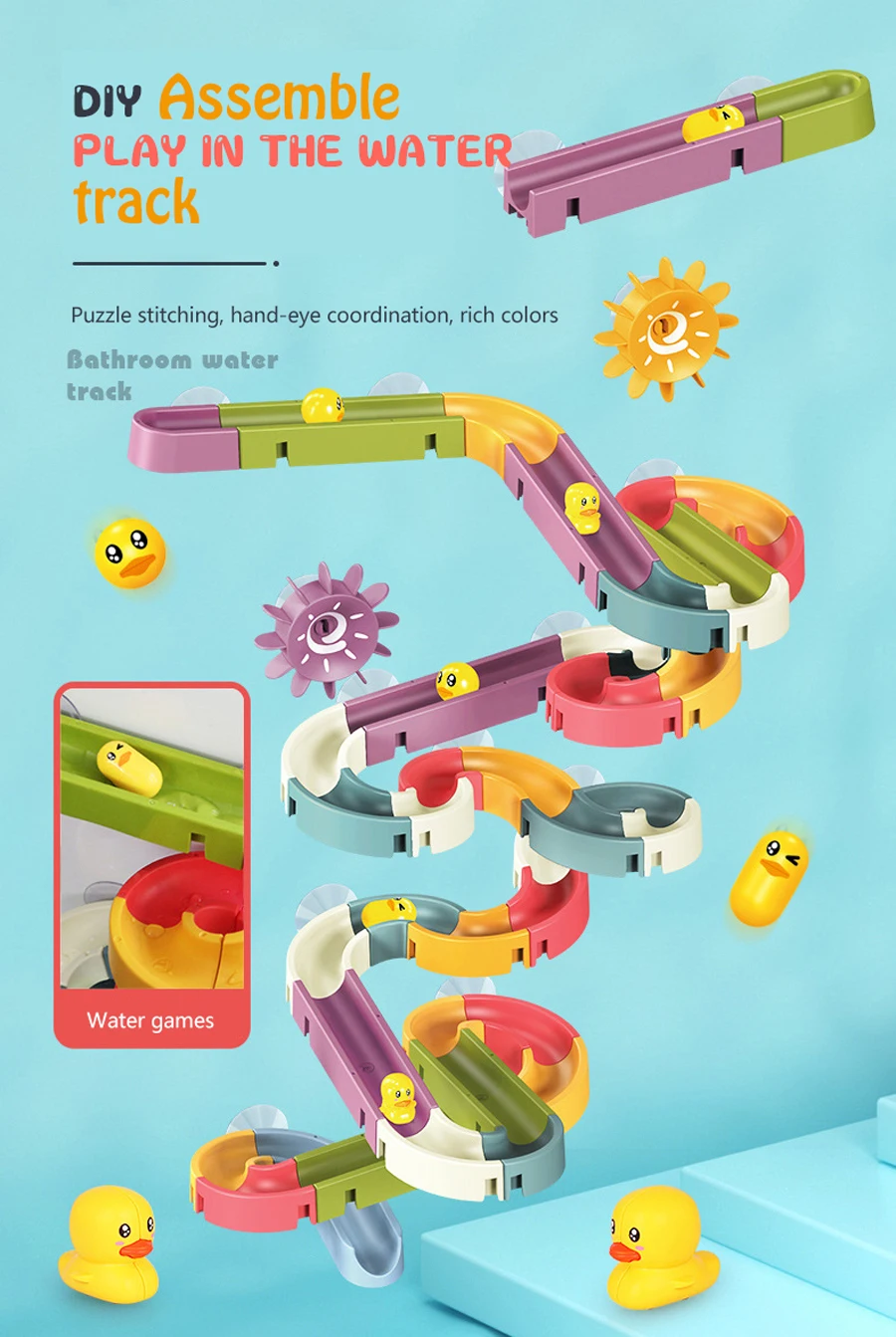 Baby Bath Toys Wall Bathtub Toy Assembling Slide Wind-Up Duck Slide Bathroom Shower Tracks Water Toys for Toddlers Kids Gifts Baby Bath Toys Wall Bathtub Toy Assembling Slide Wind-Up Duck Slide Bathroom Shower Tracks Water Toys for Toddlers Kids Gifts