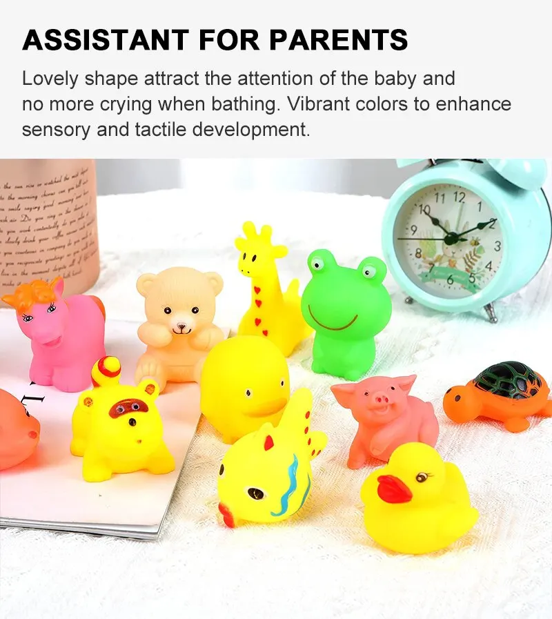13pcs Baby Cute Animals Bath Toy Swimming Water Toys Soft Rubber Float Squeeze Sound Kids Wash Play Funny Toys Gifts