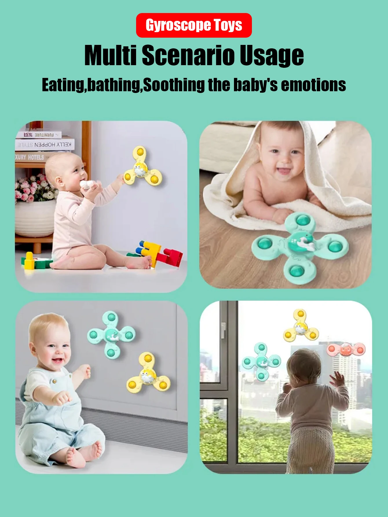3Pcs/Set Suction Cup Spinning Cartoon Animal Spinner Toys Kids Window Baby High Chair Table Travel Bath Toy for Children Gift