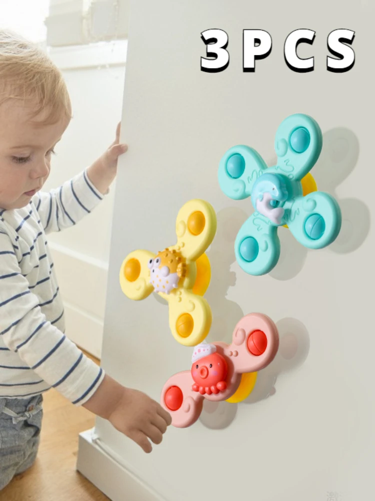 3Pcs/Set Baby Bath Toys Funny Bathing Sucker Spinner Suction Cup Cartoon Rattles Fidget Educational Toys For Children Boys Gift