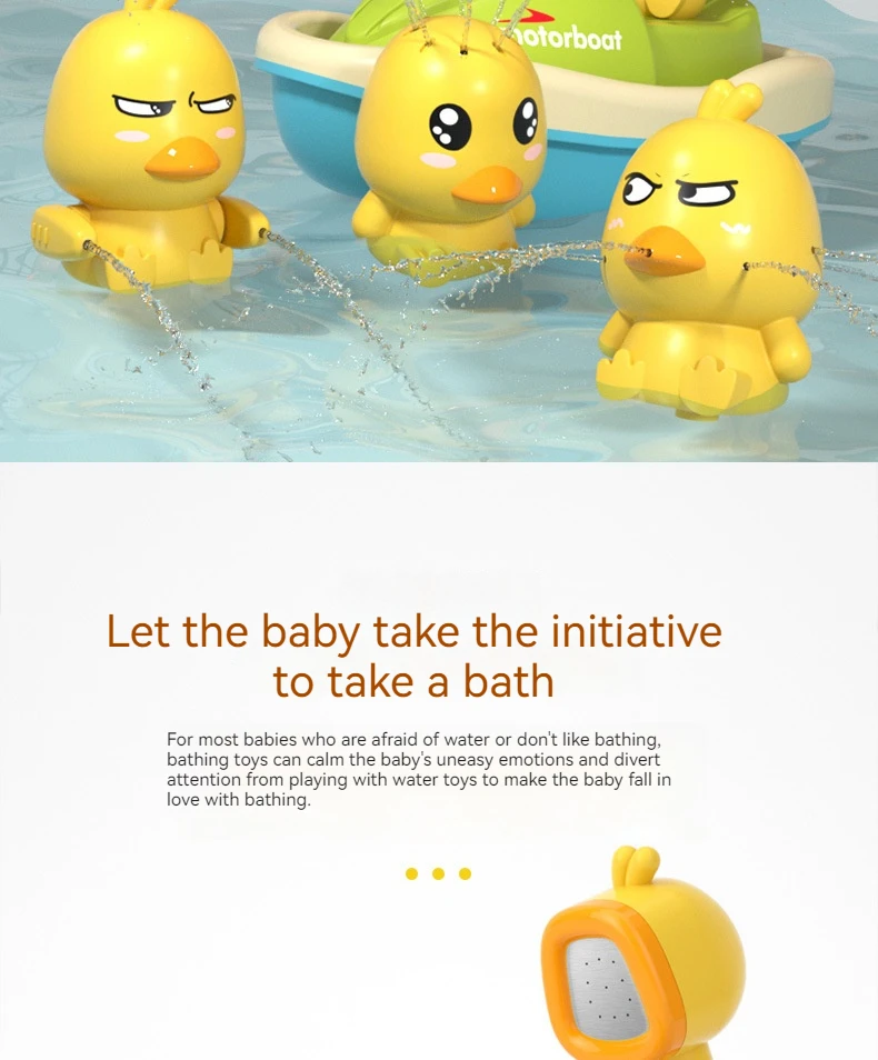 Cute Duck Bathtub Boat Toy with 3 Emotional Ducks Automatic Water Spray Toys for Toddlers, Sensory Interactive Baby Shower Gift