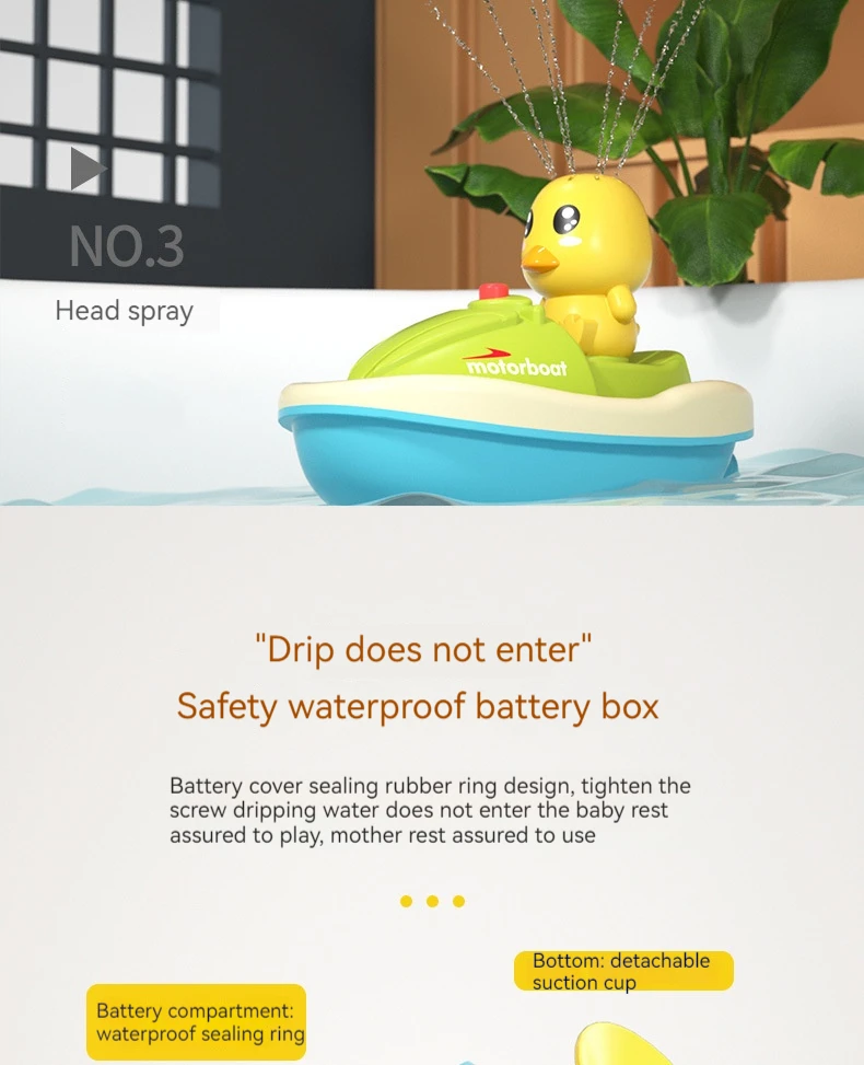 Cute Duck Bathtub Boat Toy with 3 Emotional Ducks Automatic Water Spray Toys for Toddlers, Sensory Interactive Baby Shower Gift