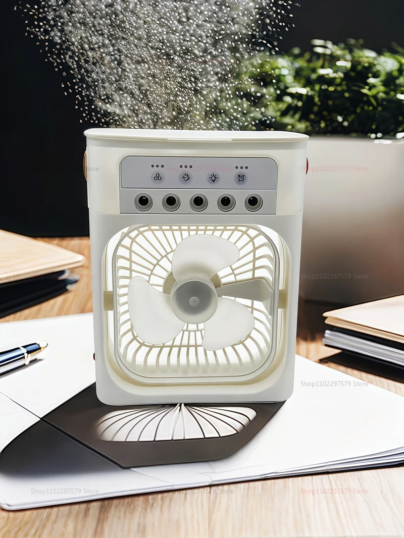 Mini USB Water Mist Fan Portable Air Cooler Humidifier 3 in 1 Air Conditioning Fan 7-Color LED Night Light Office Home Fan