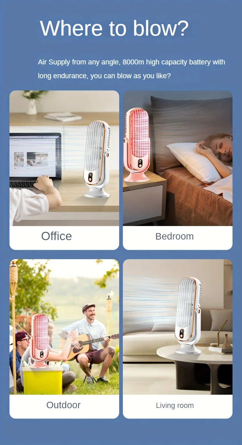 1PC, portable air conditioning fan, large battery dual electric motor, small air conditioner, 5-speed air cooling fan 720 ° surr