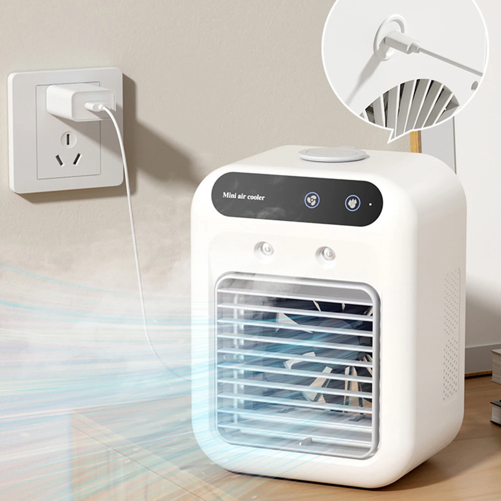Mini Portable Air Cooler 2-Speed 1800mAh Cold Airconditioner Fan 500ml Water Tank Humidifying Spray Fan for Home Office Dorm Car