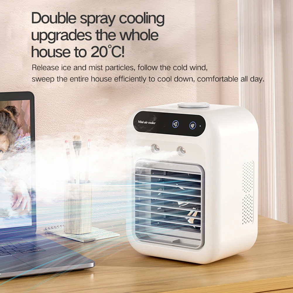 Mini Portable Air Cooler 2-Speed 1800mAh Cold Airconditioner Fan 500ml Water Tank Humidifying Spray Fan for Home Office Dorm Car