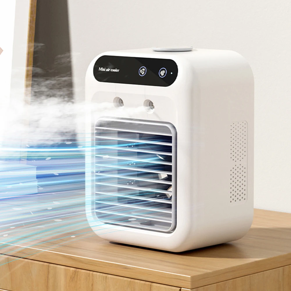 Mini Portable Air Cooler 2-Speed 1800mAh Cold Airconditioner Fan 500ml Water Tank Humidifying Spray Fan for Home Office Dorm Car
