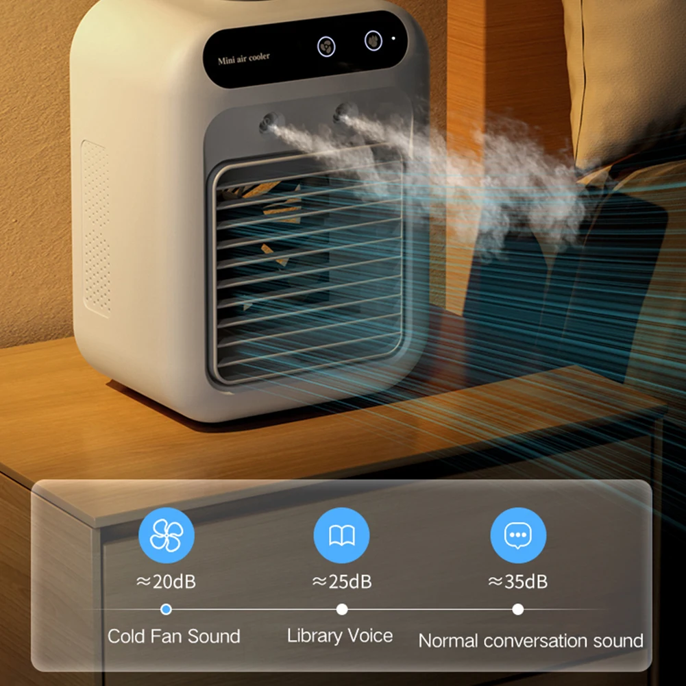 Mini Portable Air Cooler 2-Speed 1800mAh Cold Airconditioner Fan 500ml Water Tank Humidifying Spray Fan for Home Office Dorm Car
