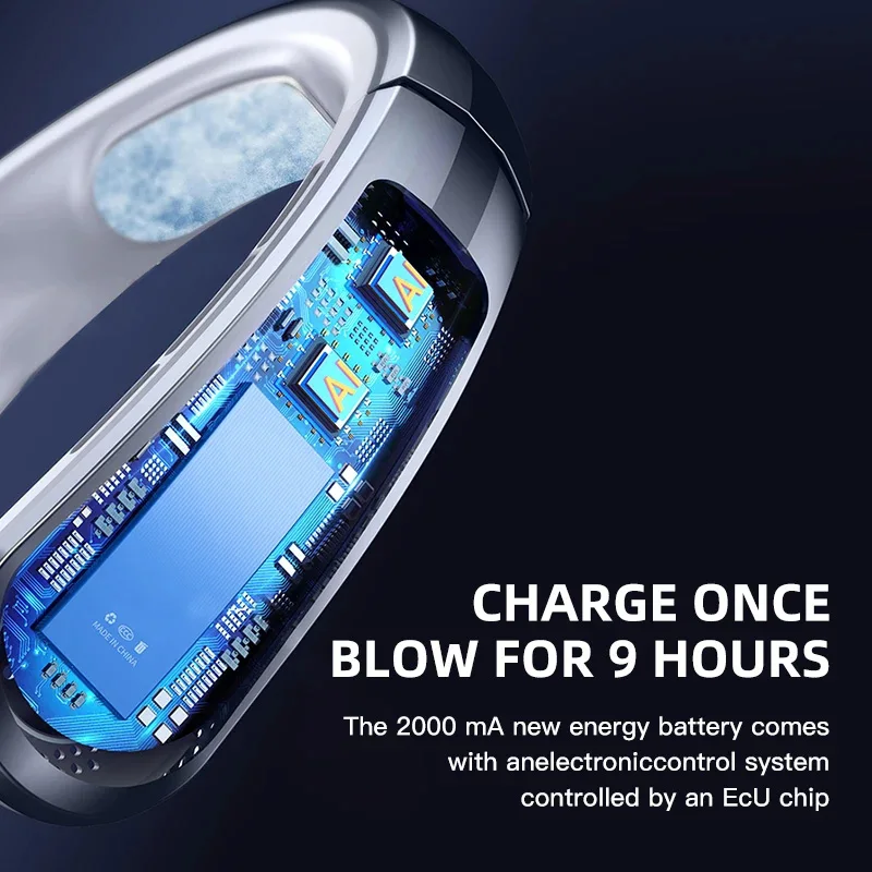 3000mAh Hanging Neck Fan Portable Bladeless Mini USB Rechargeable Mute LED Digital Display Electric Fan Summer Air Cooler ﻿ 2025
