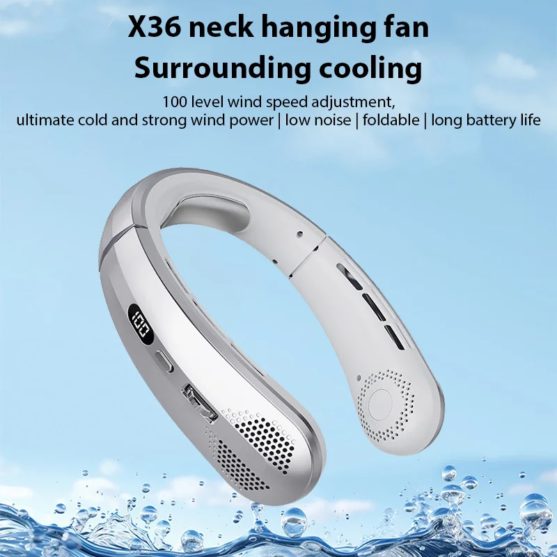 3000mAh Hanging Neck Fan Portable Bladeless Mini USB Rechargeable Mute LED Digital Display Electric Fan Summer Air Cooler ﻿ 2025