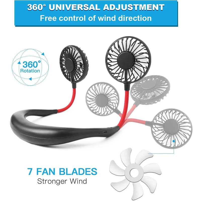 Hands-free Neck Band Fan Hands-Free Hanging USB Rechargeable Dual Fan Mini Air Cooler Summer Portable